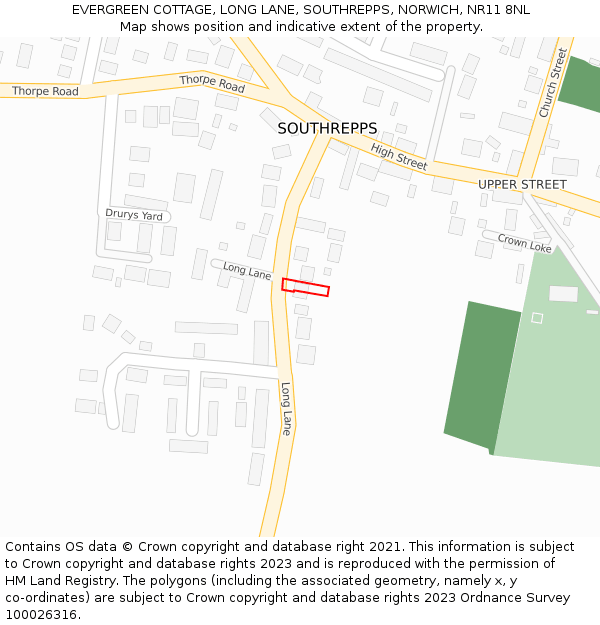 EVERGREEN COTTAGE, LONG LANE, SOUTHREPPS, NORWICH, NR11 8NL: Location map and indicative extent of plot