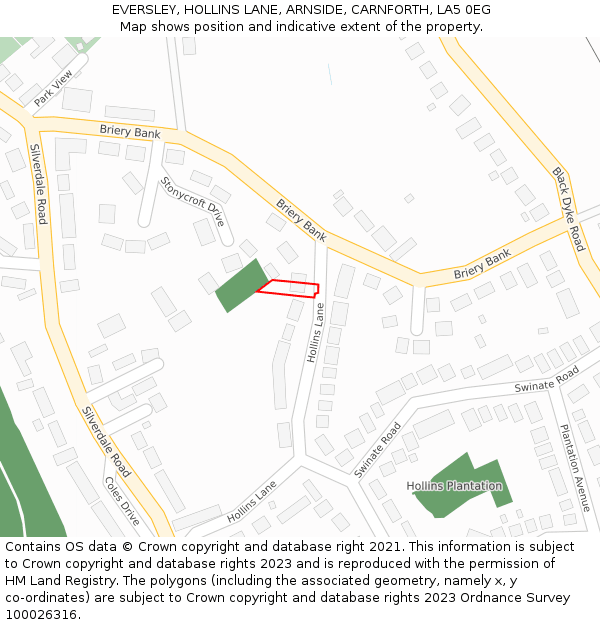 EVERSLEY, HOLLINS LANE, ARNSIDE, CARNFORTH, LA5 0EG: Location map and indicative extent of plot