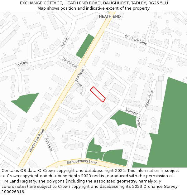 EXCHANGE COTTAGE, HEATH END ROAD, BAUGHURST, TADLEY, RG26 5LU: Location map and indicative extent of plot