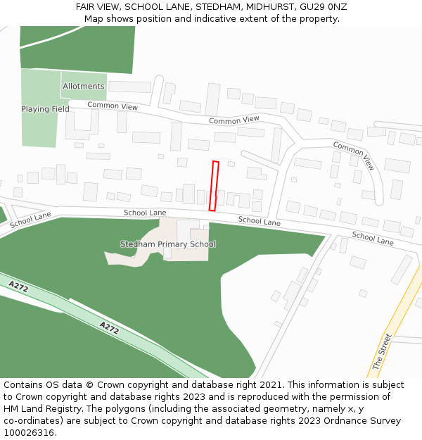 FAIR VIEW, SCHOOL LANE, STEDHAM, MIDHURST, GU29 0NZ: Location map and indicative extent of plot