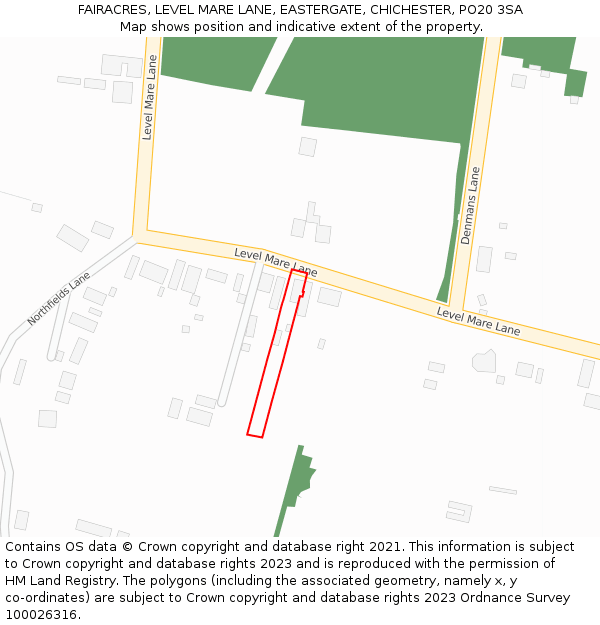 FAIRACRES, LEVEL MARE LANE, EASTERGATE, CHICHESTER, PO20 3SA: Location map and indicative extent of plot