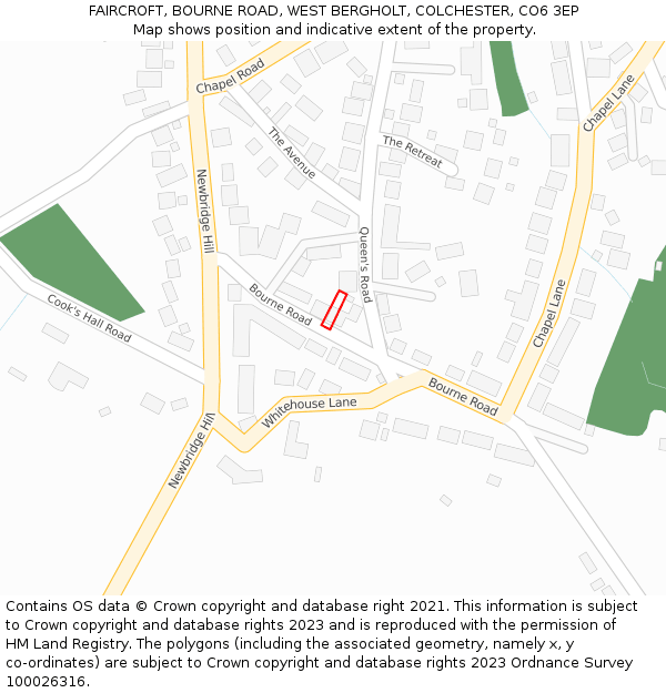 FAIRCROFT, BOURNE ROAD, WEST BERGHOLT, COLCHESTER, CO6 3EP: Location map and indicative extent of plot