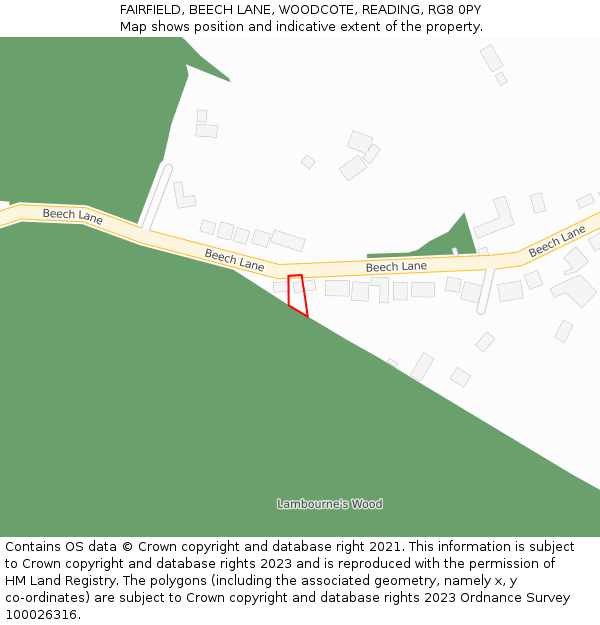 FAIRFIELD, BEECH LANE, WOODCOTE, READING, RG8 0PY: Location map and indicative extent of plot