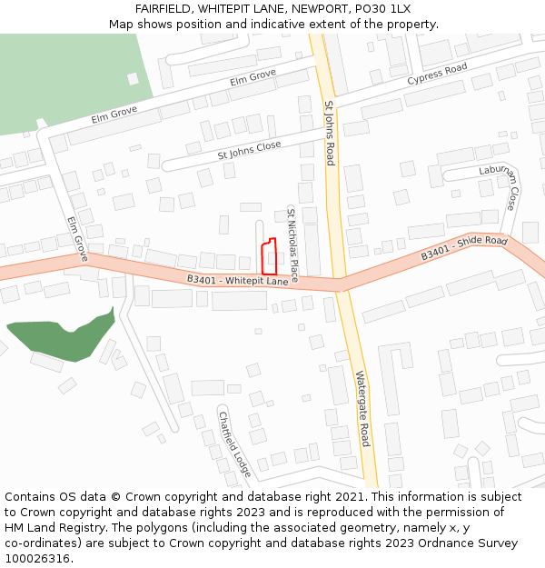 FAIRFIELD, WHITEPIT LANE, NEWPORT, PO30 1LX: Location map and indicative extent of plot