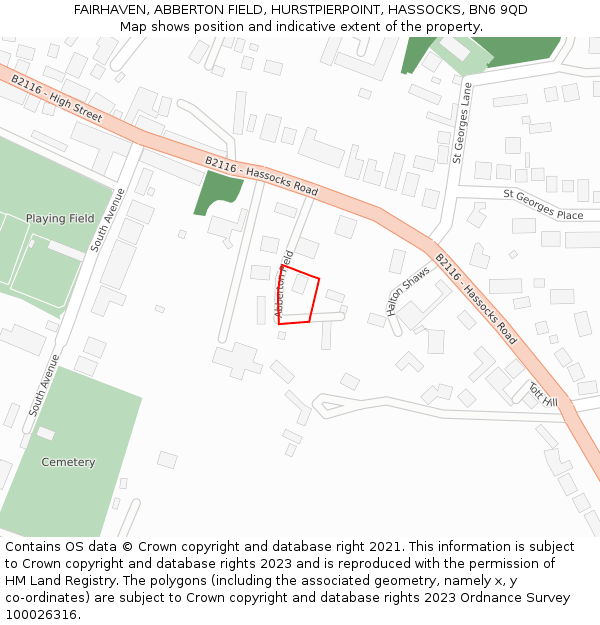 FAIRHAVEN, ABBERTON FIELD, HURSTPIERPOINT, HASSOCKS, BN6 9QD: Location map and indicative extent of plot
