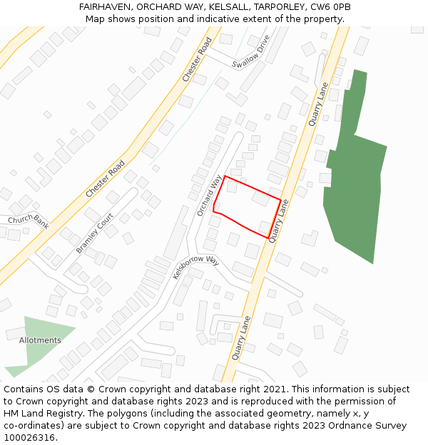 FAIRHAVEN, ORCHARD WAY, KELSALL, TARPORLEY, CW6 0PB: Location map and indicative extent of plot