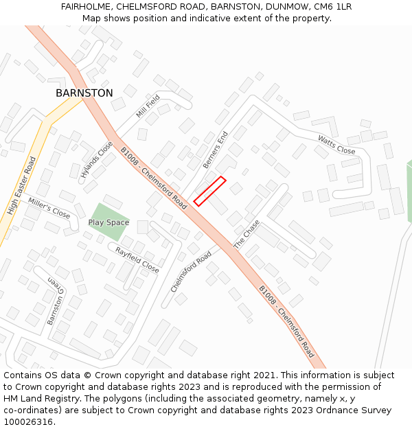 FAIRHOLME, CHELMSFORD ROAD, BARNSTON, DUNMOW, CM6 1LR: Location map and indicative extent of plot