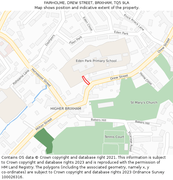 FAIRHOLME, DREW STREET, BRIXHAM, TQ5 9LA: Location map and indicative extent of plot