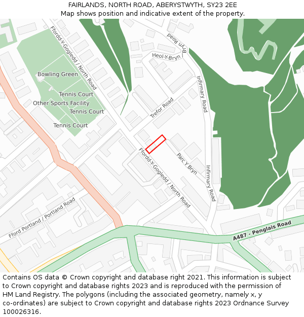 FAIRLANDS, NORTH ROAD, ABERYSTWYTH, SY23 2EE: Location map and indicative extent of plot