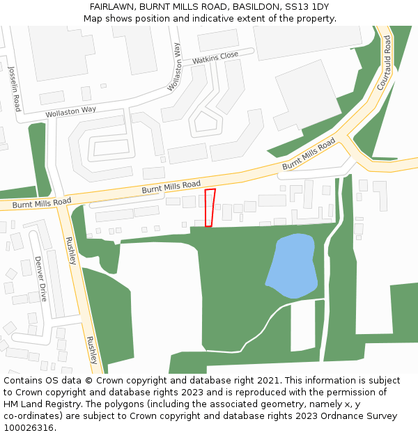 FAIRLAWN, BURNT MILLS ROAD, BASILDON, SS13 1DY: Location map and indicative extent of plot