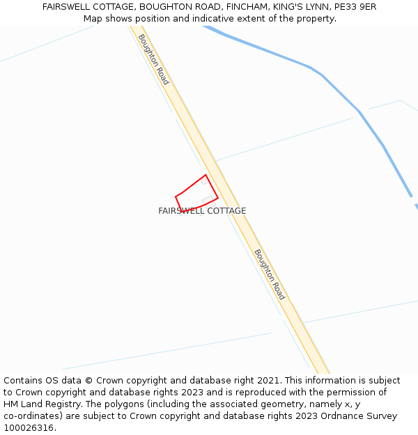 FAIRSWELL COTTAGE, BOUGHTON ROAD, FINCHAM, KING'S LYNN, PE33 9ER: Location map and indicative extent of plot