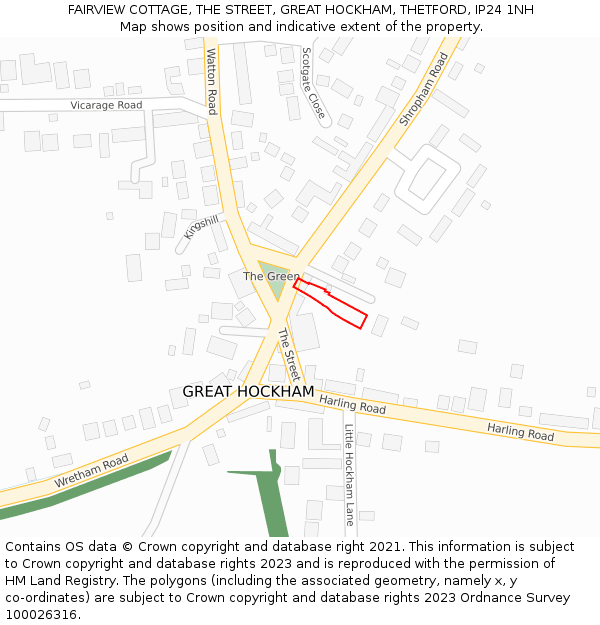 FAIRVIEW COTTAGE, THE STREET, GREAT HOCKHAM, THETFORD, IP24 1NH: Location map and indicative extent of plot