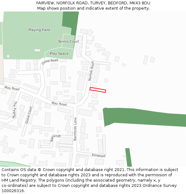 FAIRVIEW, NORFOLK ROAD, TURVEY, BEDFORD, MK43 8DU: Location map and indicative extent of plot