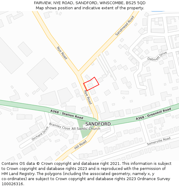 FAIRVIEW, NYE ROAD, SANDFORD, WINSCOMBE, BS25 5QD: Location map and indicative extent of plot