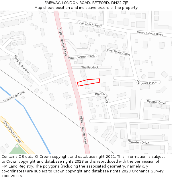 FAIRWAY, LONDON ROAD, RETFORD, DN22 7JE: Location map and indicative extent of plot