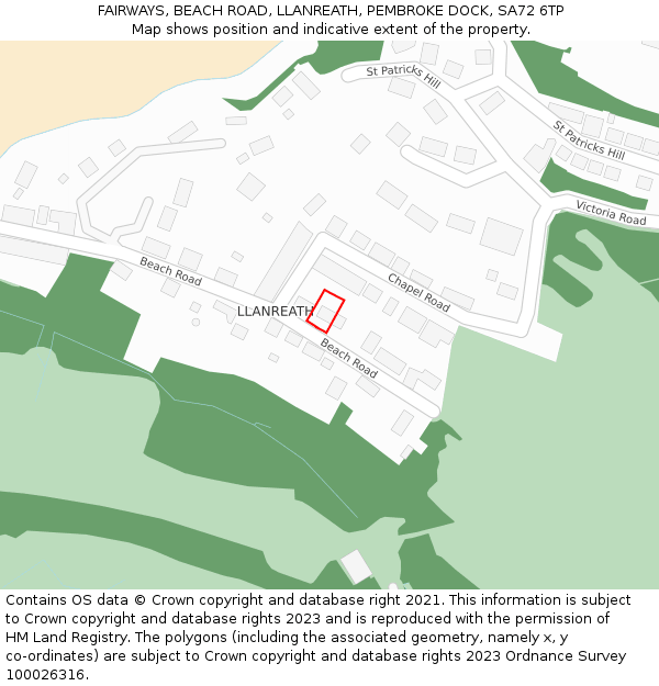 FAIRWAYS, BEACH ROAD, LLANREATH, PEMBROKE DOCK, SA72 6TP: Location map and indicative extent of plot