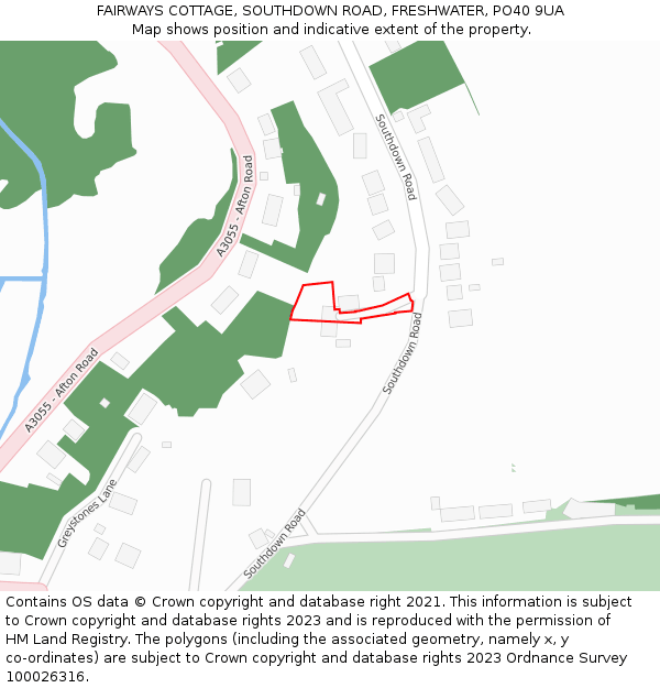 FAIRWAYS COTTAGE, SOUTHDOWN ROAD, FRESHWATER, PO40 9UA: Location map and indicative extent of plot