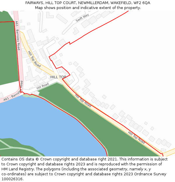 FAIRWAYS, HILL TOP COURT, NEWMILLERDAM, WAKEFIELD, WF2 6QA: Location map and indicative extent of plot