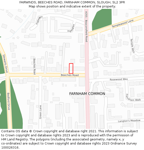 FAIRWINDS, BEECHES ROAD, FARNHAM COMMON, SLOUGH, SL2 3PR: Location map and indicative extent of plot