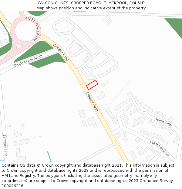 FALCON CLINTS, CROPPER ROAD, BLACKPOOL, FY4 5LB: Location map and indicative extent of plot