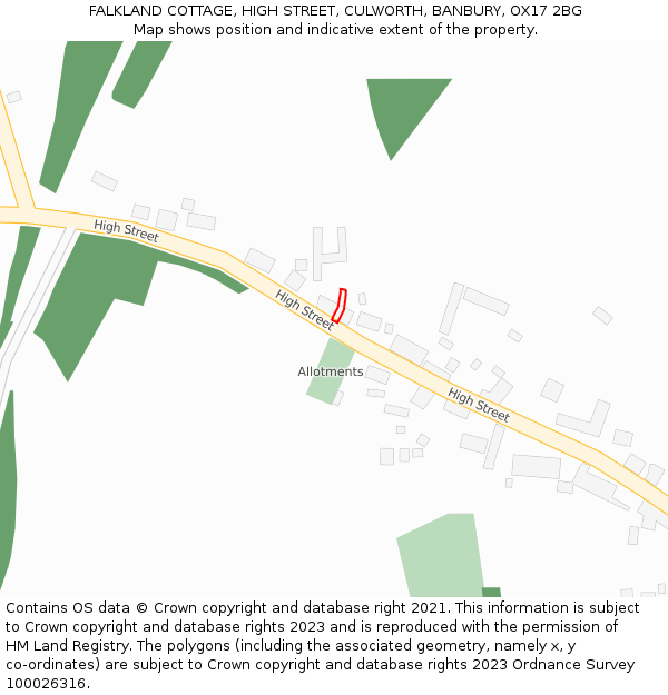 FALKLAND COTTAGE, HIGH STREET, CULWORTH, BANBURY, OX17 2BG: Location map and indicative extent of plot