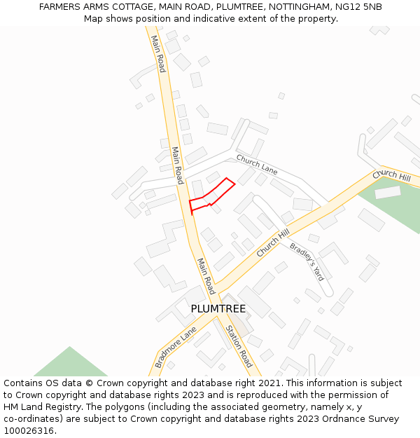 FARMERS ARMS COTTAGE, MAIN ROAD, PLUMTREE, NOTTINGHAM, NG12 5NB: Location map and indicative extent of plot