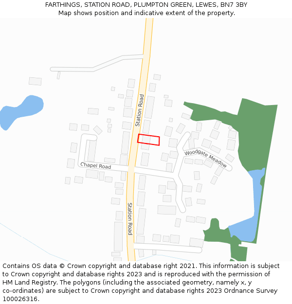 FARTHINGS, STATION ROAD, PLUMPTON GREEN, LEWES, BN7 3BY: Location map and indicative extent of plot