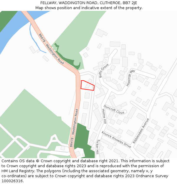 FELLWAY, WADDINGTON ROAD, CLITHEROE, BB7 2JE: Location map and indicative extent of plot
