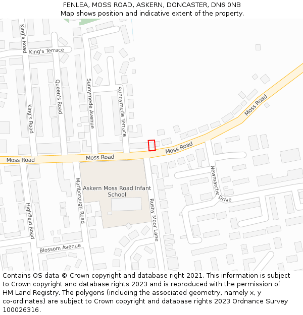 FENLEA, MOSS ROAD, ASKERN, DONCASTER, DN6 0NB: Location map and indicative extent of plot