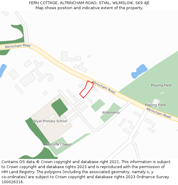 FERN COTTAGE, ALTRINCHAM ROAD, STYAL, WILMSLOW, SK9 4JE: Location map and indicative extent of plot