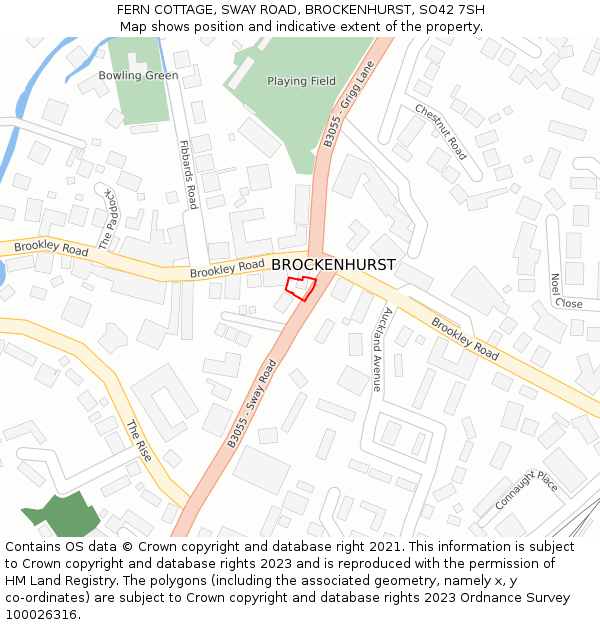 FERN COTTAGE, SWAY ROAD, BROCKENHURST, SO42 7SH: Location map and indicative extent of plot