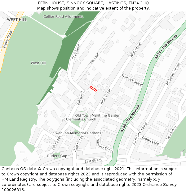 FERN HOUSE, SINNOCK SQUARE, HASTINGS, TN34 3HQ: Location map and indicative extent of plot