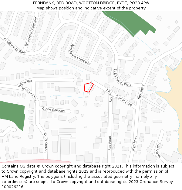 FERNBANK, RED ROAD, WOOTTON BRIDGE, RYDE, PO33 4PW: Location map and indicative extent of plot