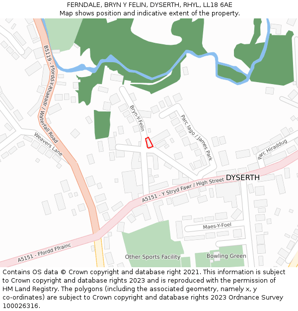 FERNDALE, BRYN Y FELIN, DYSERTH, RHYL, LL18 6AE: Location map and indicative extent of plot