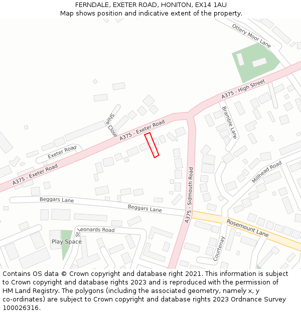 FERNDALE, EXETER ROAD, HONITON, EX14 1AU: Location map and indicative extent of plot