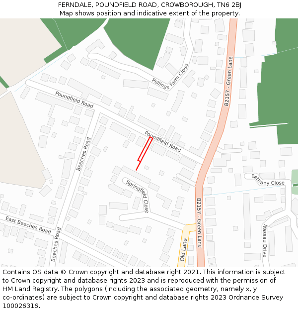 FERNDALE, POUNDFIELD ROAD, CROWBOROUGH, TN6 2BJ: Location map and indicative extent of plot