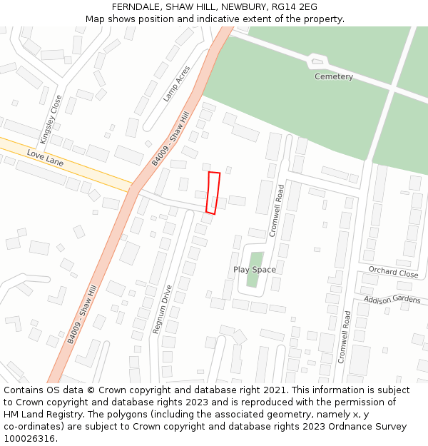 FERNDALE, SHAW HILL, NEWBURY, RG14 2EG: Location map and indicative extent of plot