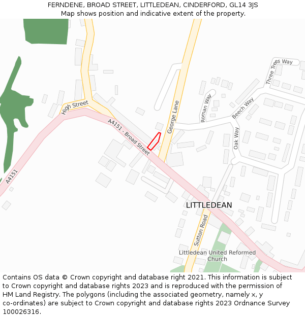 FERNDENE, BROAD STREET, LITTLEDEAN, CINDERFORD, GL14 3JS: Location map and indicative extent of plot