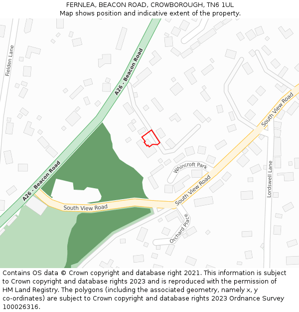 FERNLEA, BEACON ROAD, CROWBOROUGH, TN6 1UL: Location map and indicative extent of plot