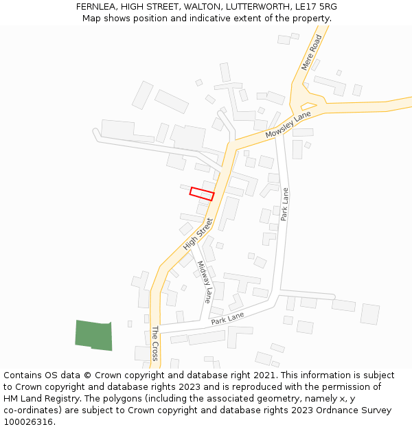 FERNLEA, HIGH STREET, WALTON, LUTTERWORTH, LE17 5RG: Location map and indicative extent of plot