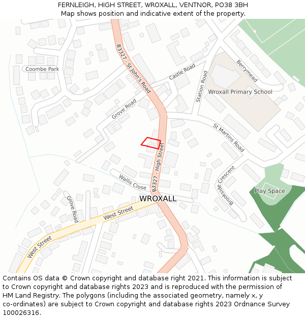 FERNLEIGH, HIGH STREET, WROXALL, VENTNOR, PO38 3BH: Location map and indicative extent of plot