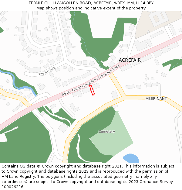 FERNLEIGH, LLANGOLLEN ROAD, ACREFAIR, WREXHAM, LL14 3RY: Location map and indicative extent of plot