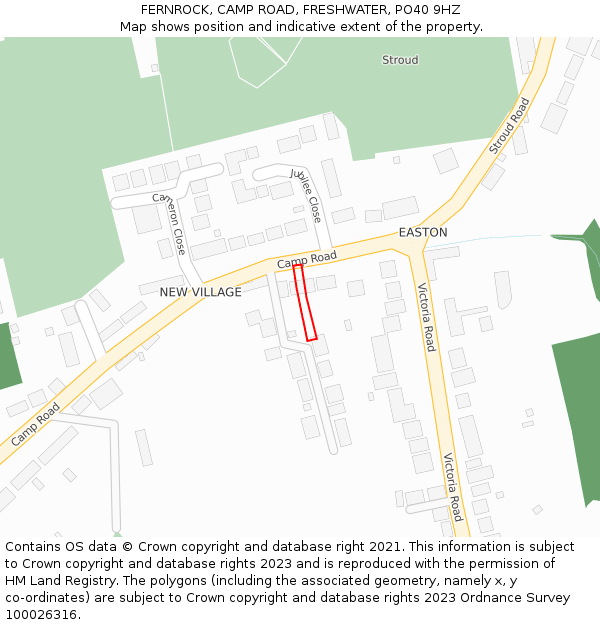 FERNROCK, CAMP ROAD, FRESHWATER, PO40 9HZ: Location map and indicative extent of plot