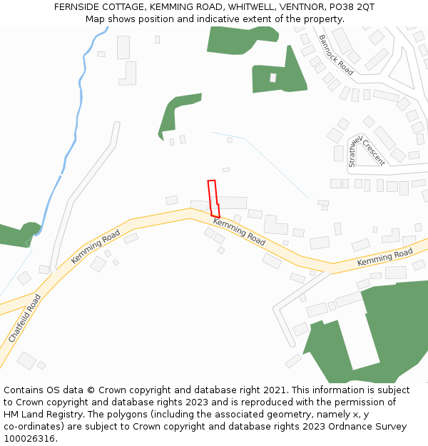 FERNSIDE COTTAGE, KEMMING ROAD, WHITWELL, VENTNOR, PO38 2QT: Location map and indicative extent of plot