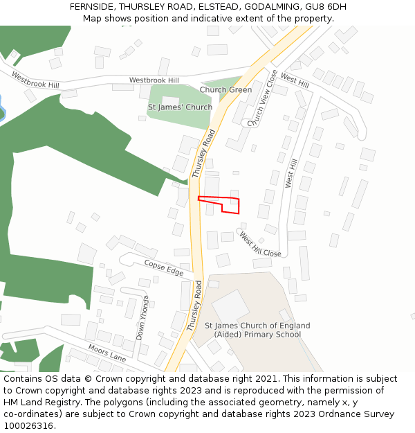 FERNSIDE, THURSLEY ROAD, ELSTEAD, GODALMING, GU8 6DH: Location map and indicative extent of plot