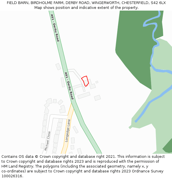 FIELD BARN, BIRDHOLME FARM, DERBY ROAD, WINGERWORTH, CHESTERFIELD, S42 6LX: Location map and indicative extent of plot