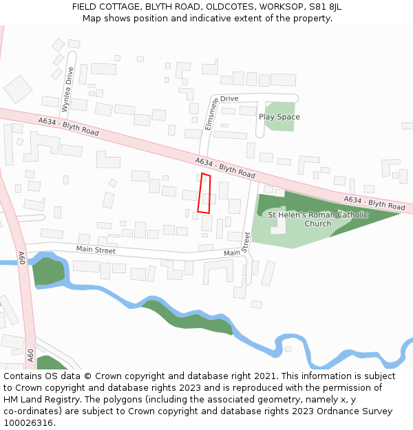 FIELD COTTAGE, BLYTH ROAD, OLDCOTES, WORKSOP, S81 8JL: Location map and indicative extent of plot