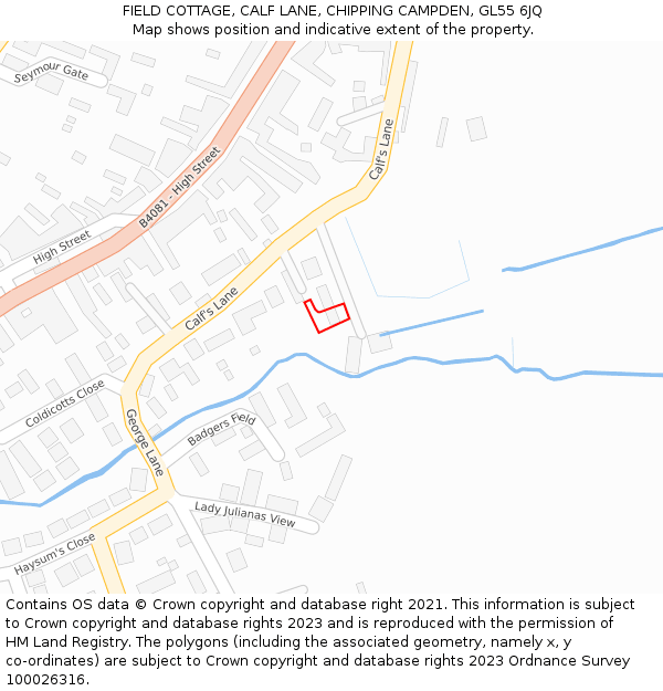 FIELD COTTAGE, CALF LANE, CHIPPING CAMPDEN, GL55 6JQ: Location map and indicative extent of plot