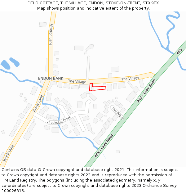 FIELD COTTAGE, THE VILLAGE, ENDON, STOKE-ON-TRENT, ST9 9EX: Location map and indicative extent of plot