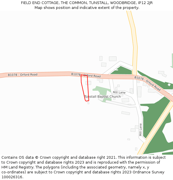 FIELD END COTTAGE, THE COMMON, TUNSTALL, WOODBRIDGE, IP12 2JR: Location map and indicative extent of plot